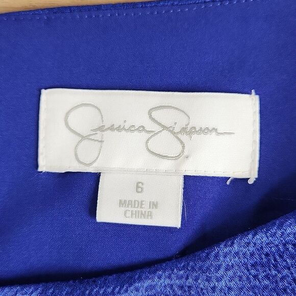 🐞Jessica Simpson Royal Blue Flutter Sleeve Peplum Waist Dress Size 6 - Picture 10 of 12